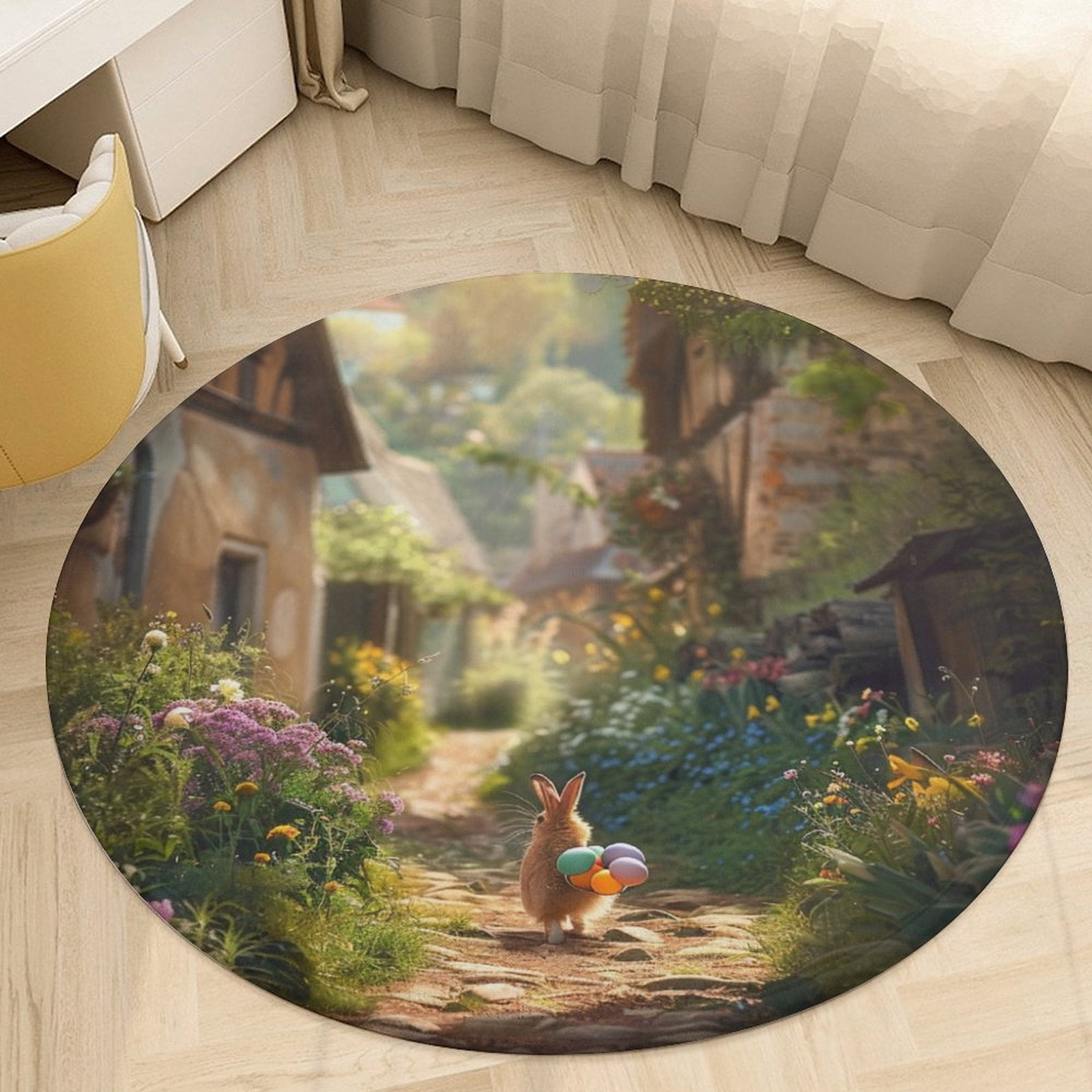 Easter Bunnies Rabbits Soft Bedroom Round Area Rug, Washable Cute ...