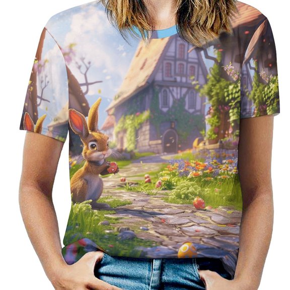 Easter Bunnies Rabbits T Shirts Basic T-Shirt Short Sleeve Ladies Tee Shirt Summer Graphic Clothing