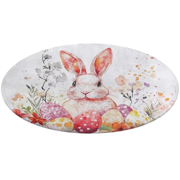 Easter Bunnies Rabbits Washable Round Rug -Circle Area Rugs for Nursery Bedroom, Vintage Non Slip Non Shedding Low Pile Carpet for Living Room Coffee Table Entryway