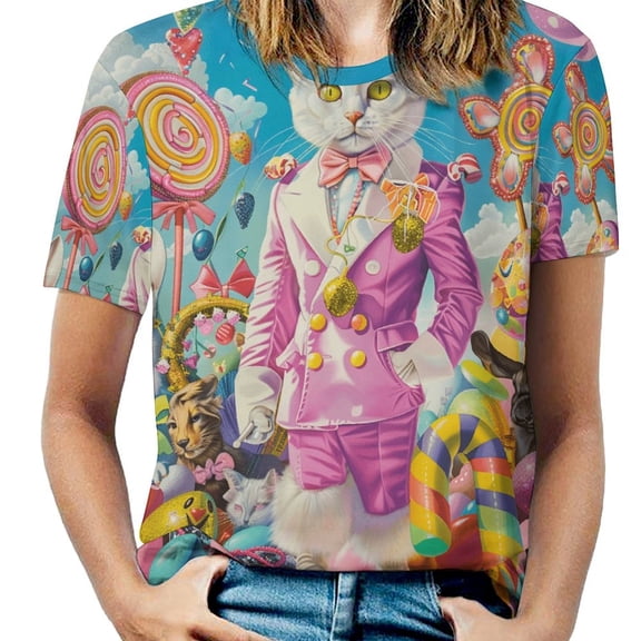 Easter Bunnies Rabbits Women's Short Sleeve T-Shirt Crew Neck Casual Summer Trendy Loose Fit Tops