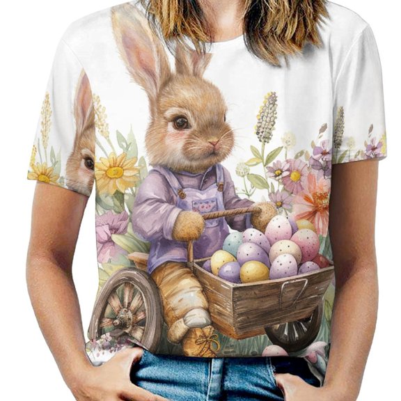 Easter Bunnies Rabbits Women's T-Shirt Short Sleeve T Shirts Tops Tee Ladies Loose T