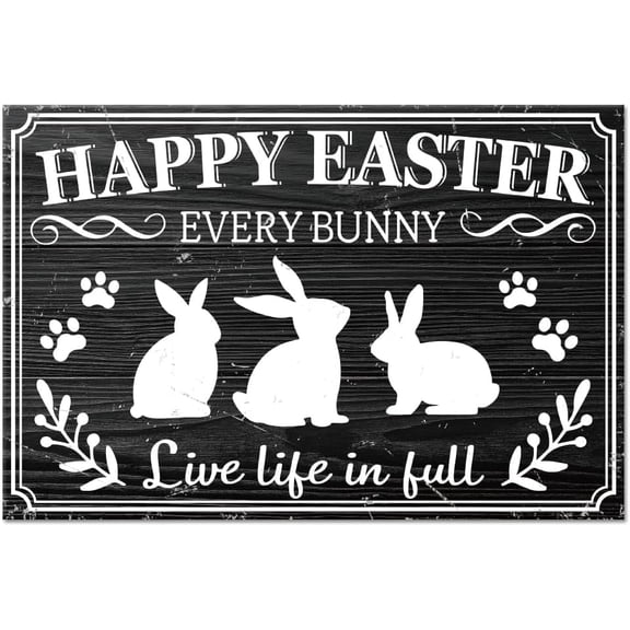 Easter Bunnies Sign 8x12in "Happy Easter" Painting Signs Rabbit Silhouette Wall Poster Plaque for Home Office Easter Festive Living Rooms Kitchens Spring Celebration Vintage Metal Tin Sign