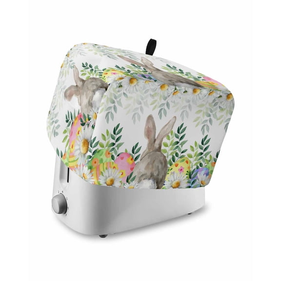 Easter Bunnies Small Toaster Cover 2 Slice, Kitchen Appliance Covers, Spring Eucalyptus Daisy Easter Eggs Toaster Oven Cover with Loop, Bread Machine Cover Polyester Dust Cover Protection