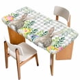 thumbnail image 1 of Easter Bunnies Table Cloths for 4 Foot Rectangle Tables, Spring Eucalyptus Easter Eggs Gray Plaid Patio Waterproof Elastic Fitted Tablecloths, Washable Rectangular Table Cover for Camping, 1 of 8