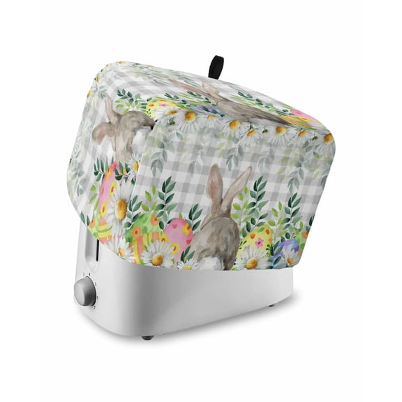 Easter Bunnies Toaster Cover 2 Slice, Small Kitchen Appliance Covers, Spring Eucalyptus Easter Eggs Gray Plaid Toaster Oven Cover with Loop, Bread Machine Cover Polyester Dust Cover Protection