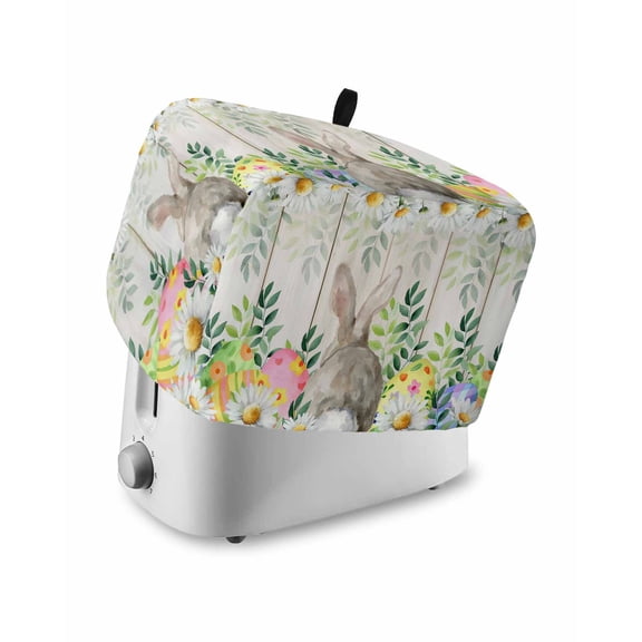 Easter Bunnies Toaster Cover 2 Slice, Small Kitchen Appliance Covers, Spring Eucalyptus Easter Eggs Gray Wooden Toaster Oven Cover with Loop, Bread Machine Cover Polyester Dust Cover Protection