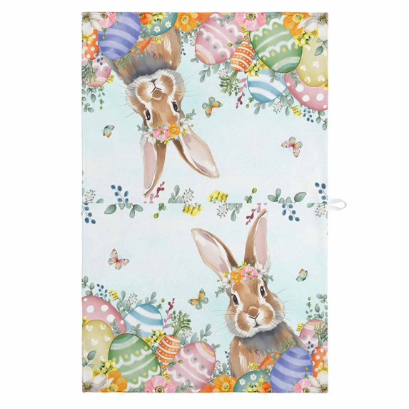 Easter Bunny 1 Pack Kitchen Towel, Water Absorbent Dish Towel, Colorful Easter Eggs Eucalyptus Teal Ombre Decorative Hand Towels - Quick Drying Cloth for Cooking Baking, 18x28 Inch