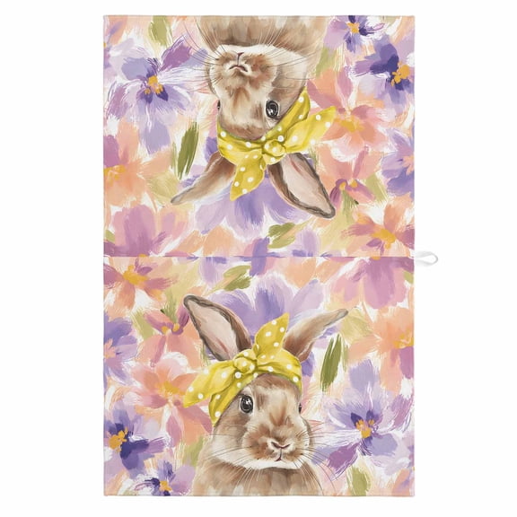 Easter Bunny 1 Pack Kitchen Towel, Water Absorbent Dish Towel, Spring Purple Flowers Scarf Rabbit Pastoral Decorative Hand Towels - Quick Drying Cloth for Cooking Baking, 18x28 Inch