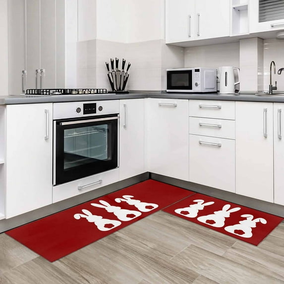 Easter Bunny 2 Pieces Non-Slip Kitchen Mat Set Cute Rabbit Family ...