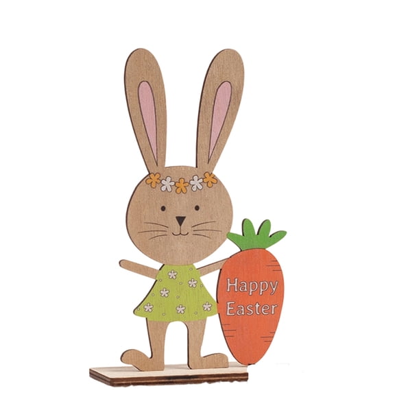 Easter Bunny 3D Figurine Painted Desktop Decoration,Hand - Painted Wooden Bunny Statue With Festive Patterns And Sturdy Construction,For Mantel,Dining Table,Bookshelf,Desk,Easter