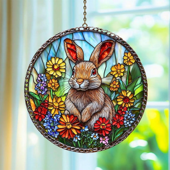 Easter Bunny Acrylic Suncatcher Window Hanging, Colorful Egg Rabbit Spring Decor, Cute Animal Sun Catch Ornament