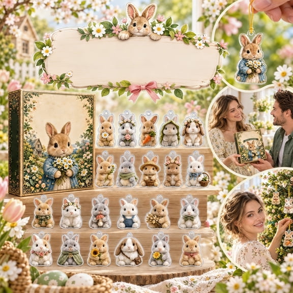 Easter Bunny Advent Calendar,Easter Rabbits Countdown Calendar,with 24 Collectible Advent Calendar for Kids & Adults,Holiday Christmas Easter Gifts (2D Acrylic)