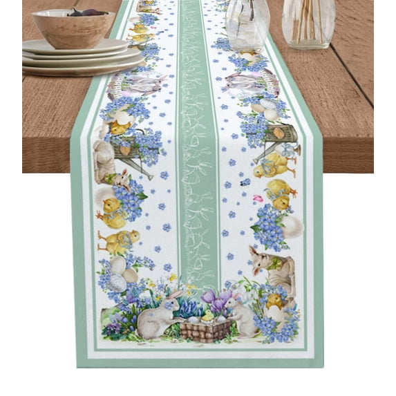 Easter Bunny And Chicken Flowers Table Runner Country Decor Tableclothss for Dining Table Decoration Table Cover