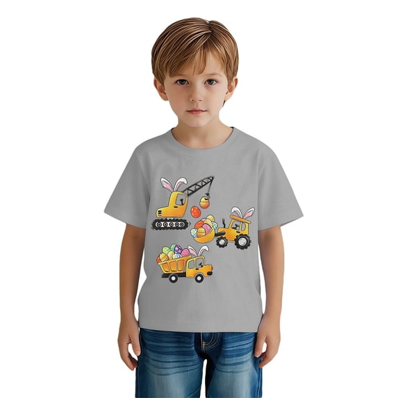 Easter Bunny And Egg Print Short Sleeve T Shirt For Toddler Boys Holiday Casual Play Outfit