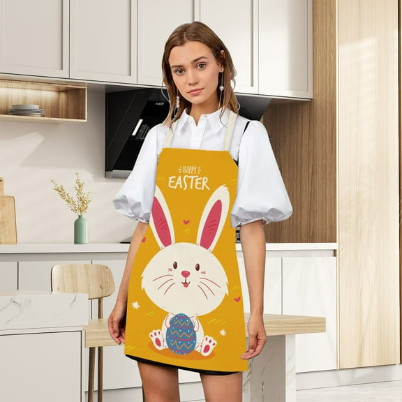 Easter Bunny Apron 65x75cm Creative Holiday Design Large Bib ApronforKitchen Cooking Easter Brunch and Family Celebrations Machine Washable