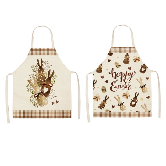 Easter Bunny Aprons Brown Bow Rabbit Plaid Adjustable Kitchen Aprons Happy Easter Cooking Aprons for Spring Holiday Home Party Supplies, Set of 2