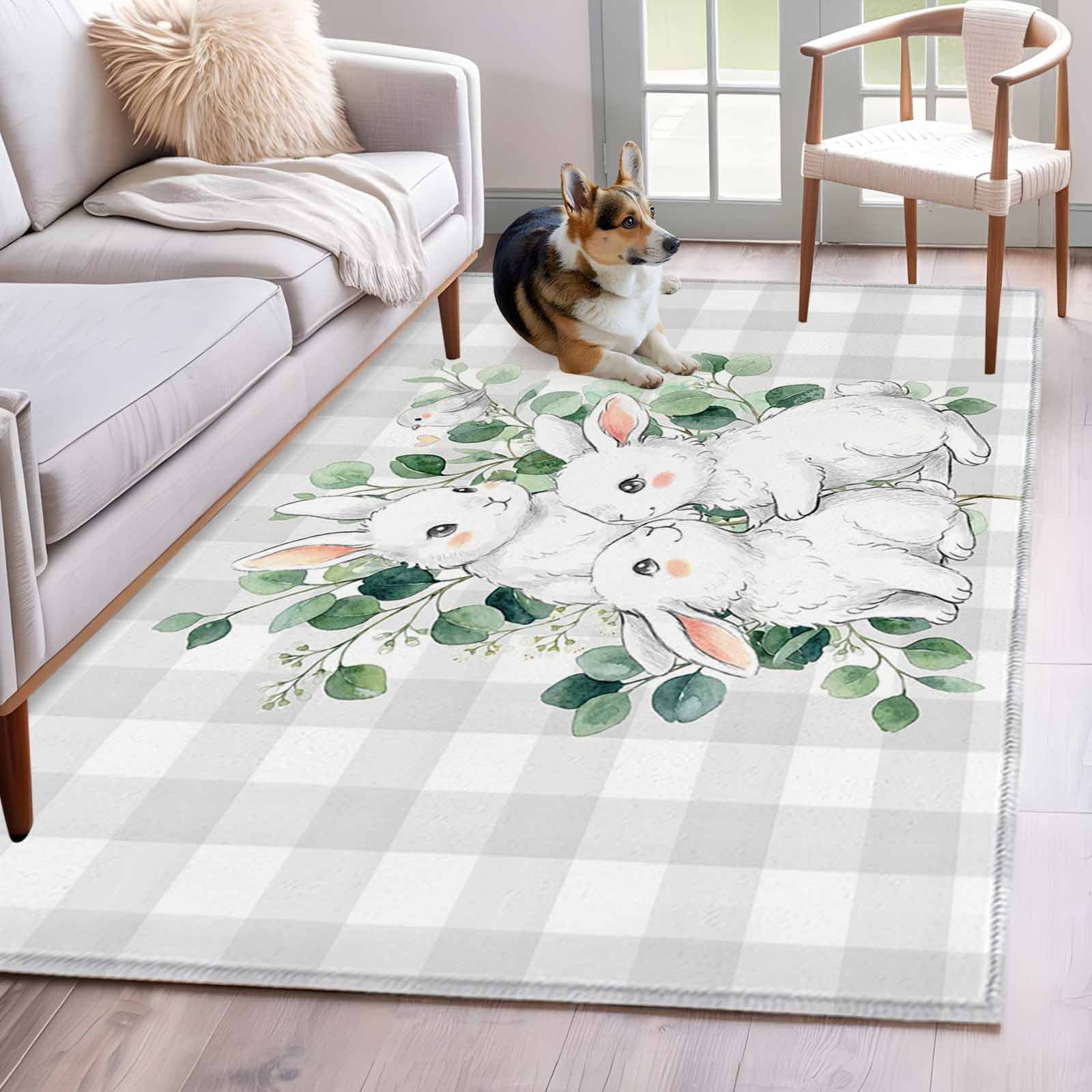 Easter Bunny Area Rugs 3'x5', Washable Small Throw Rugs for Living Room ...