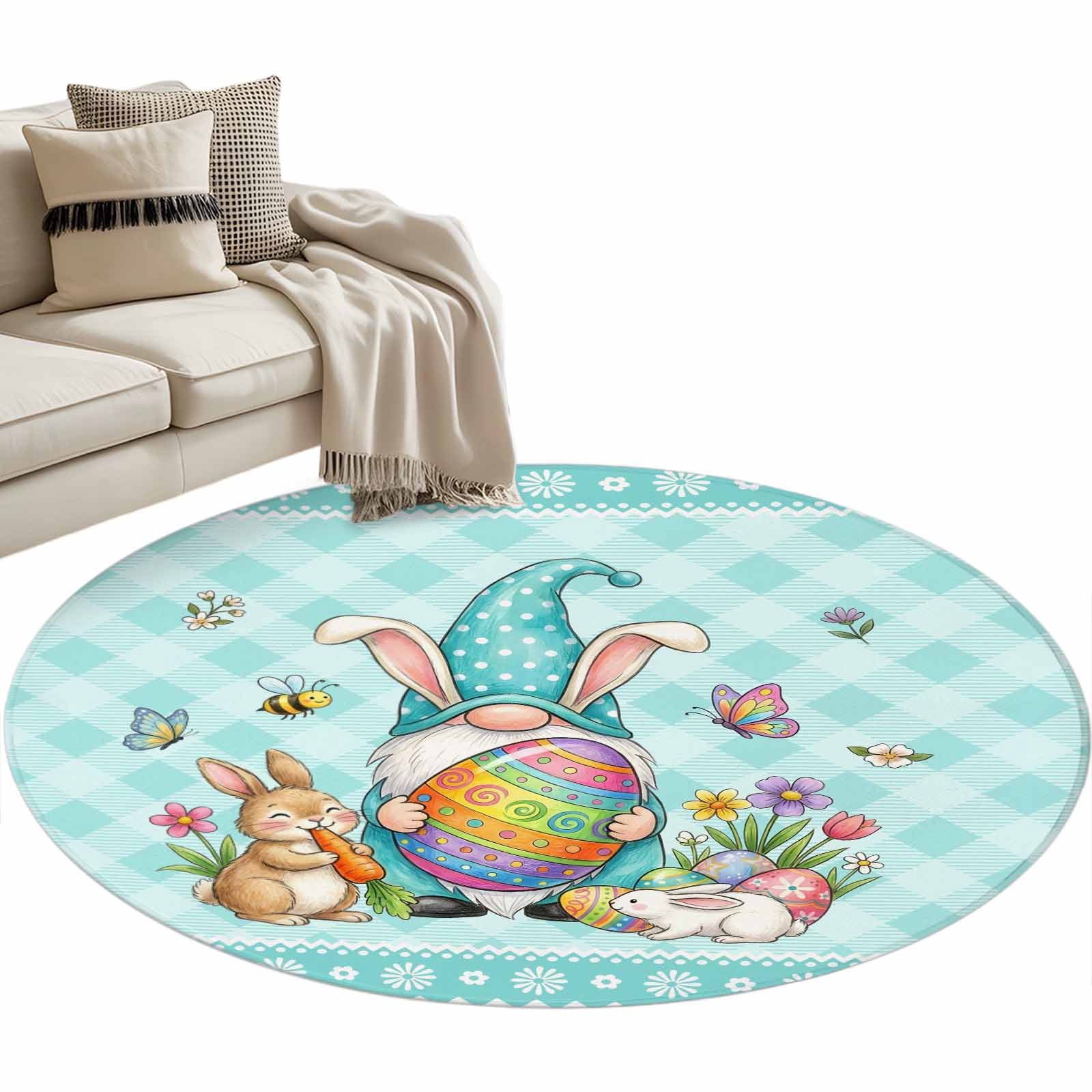 Cartoon Easter Rug Easter Bunny Area Rugs 3ft Cartoon Gnome Colored Eggs Spring Flowers ...