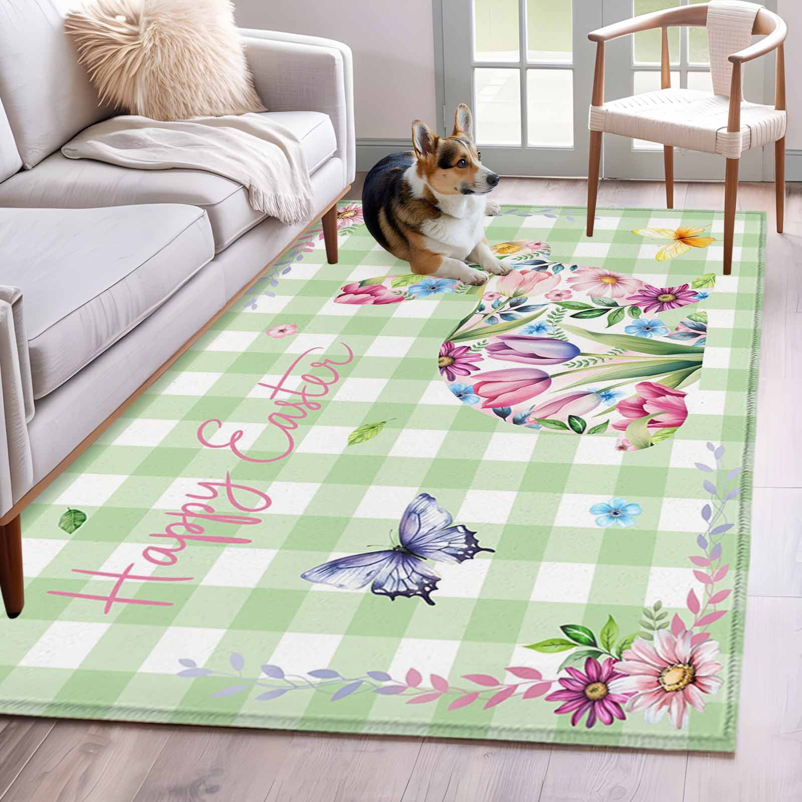 Easter Bunny Area Rugs 4'x6', Washable Small Throw Rugs for Office ...