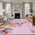 thumbnail image 1 of Easter Bunny Area Rugs 5'x8', Washable Small Throw Rugs for Classroom Bedroom, Pink Rabbit Spring Flowers Leaves Rustic Plants Indoor Outdoor Rug Non-Slip Low Pile Carpet Runner Reversible Floor Mats, 1 of 8