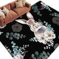 thumbnail image 1 of Easter Bunny Area Rugs 5x8ft Watercolor Floral Eucalyptus Leaves Rabbit Black Floor Rug Non Slip Low Pile Ultra Soft Carpet for Entryway Indoor Bedroom Dining Room Under Table, 1 of 9