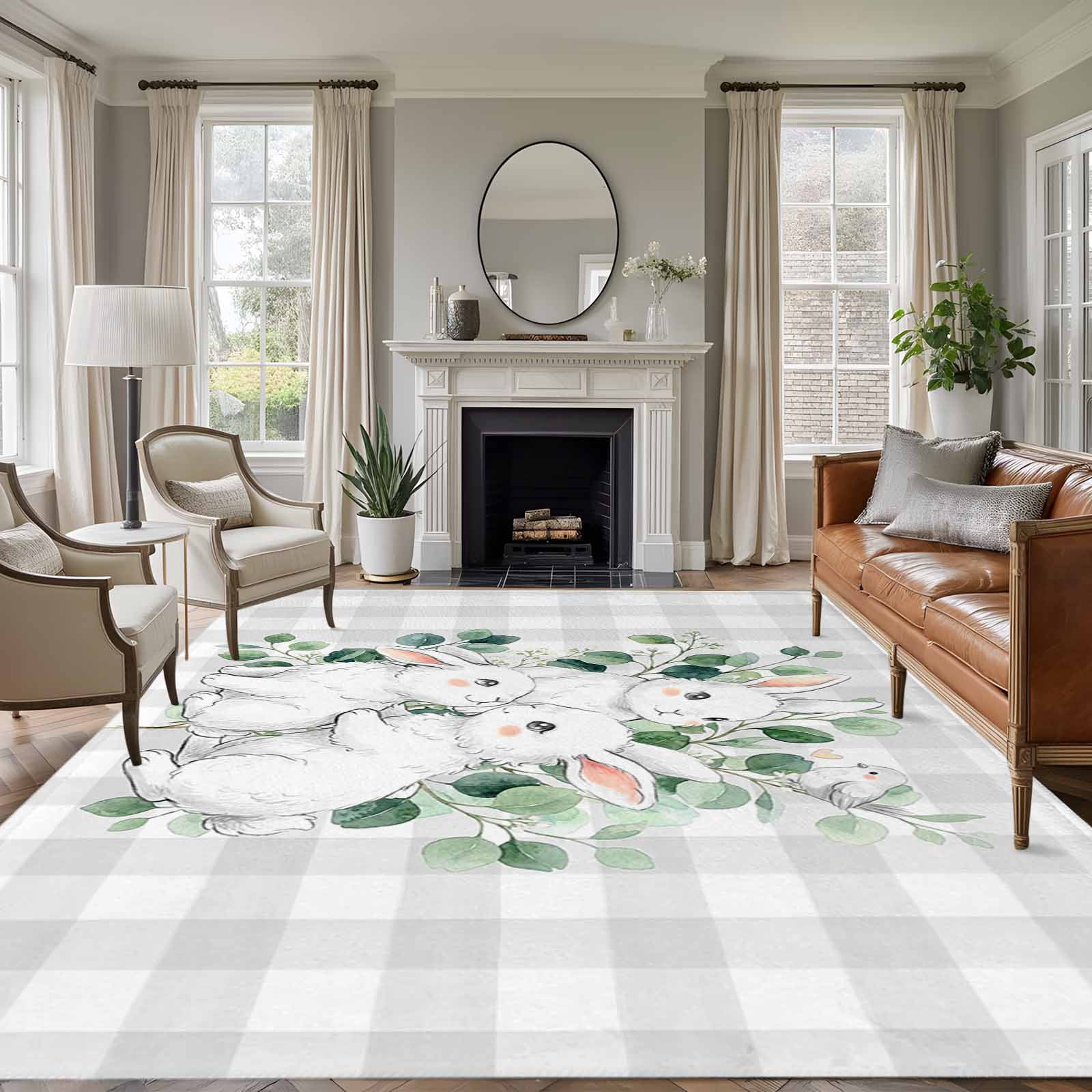 Easter Bunny Area Rugs 8'x10', Washable Small Throw Rugs for Living ...