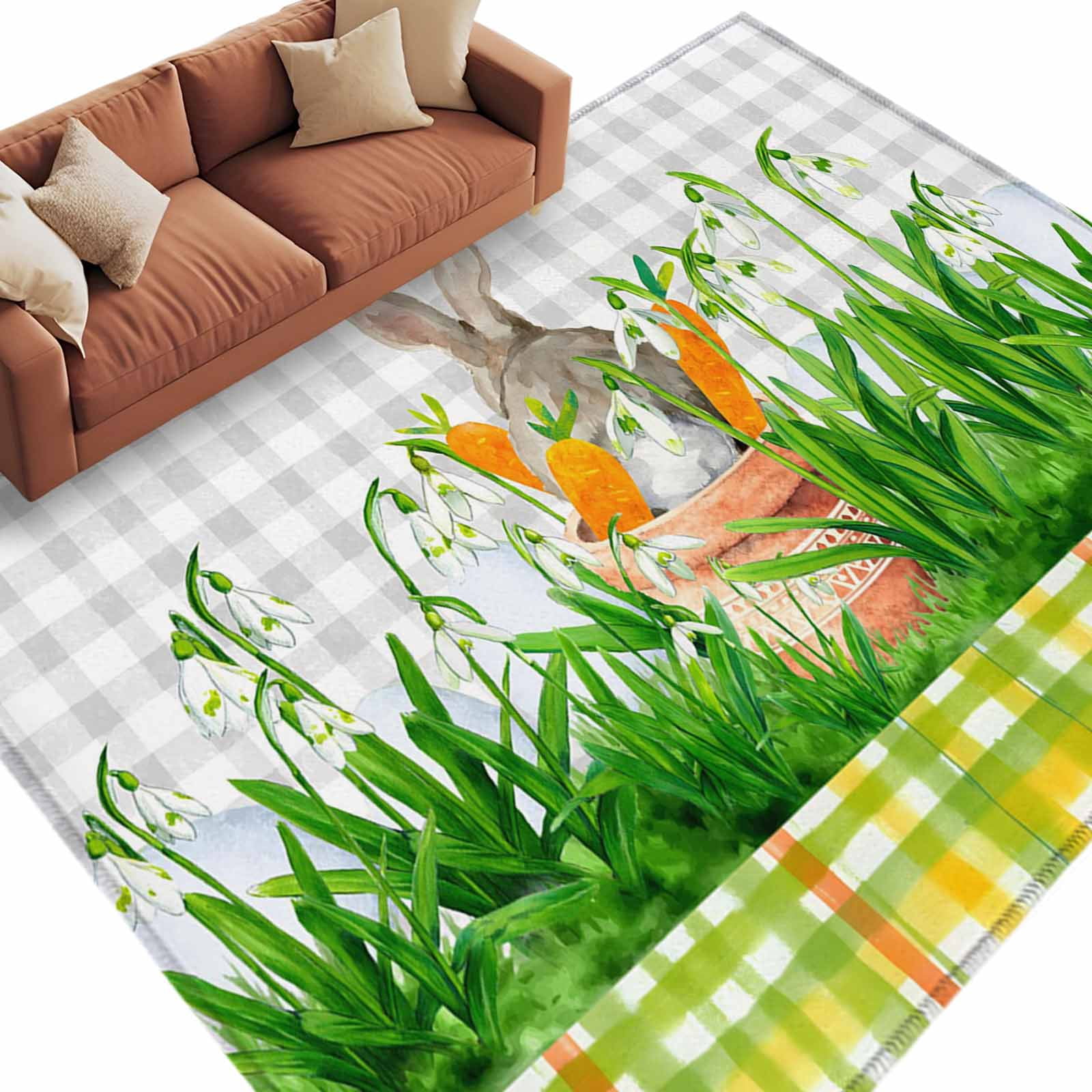 Sitting Rugs Easter Bunny Area Rugs 8x10ft Spring Bunny Sitting on A Flowerpot ...