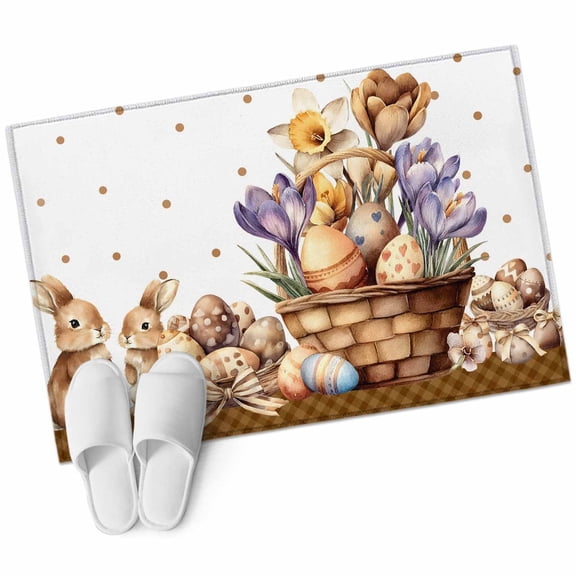 Easter Bunny Area Rugs Collection 2'x3', Brown Eggs Floral Rabbits Farmhouse Dots Plaid Non Slip Indoor Rectangle Throw Runner Rug Floor Mat Carpet for Living Room Dining Table Bedroom Nursery