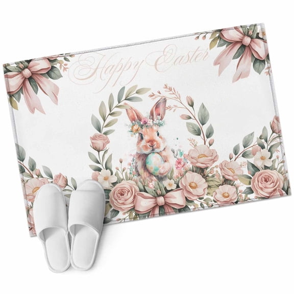 Easter Bunny Area Rugs Collection 2'x3', Cute Rabbit Rose Floral Pastoral Leaves Plants Non Slip Indoor Rectangle Throw Runner Rug Floor Mat Carpet for Living Room Dining Table Bedroom Nursery