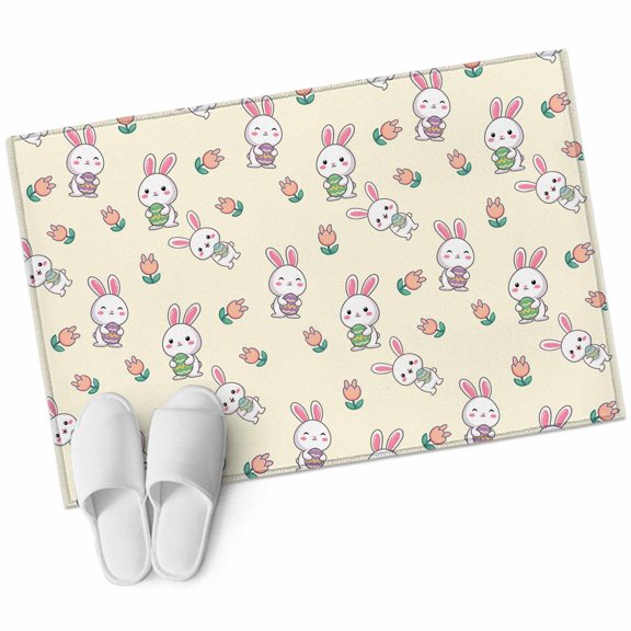 Easter Bunny Area Rugs Collection 2'x3', Eggs Lovely Rabbits Spring Tulips Floral Yellow Non Slip Indoor Rectangle Throw Runner Rug Floor Mat Carpet for Living Room Dining Table Bedroom Nursery