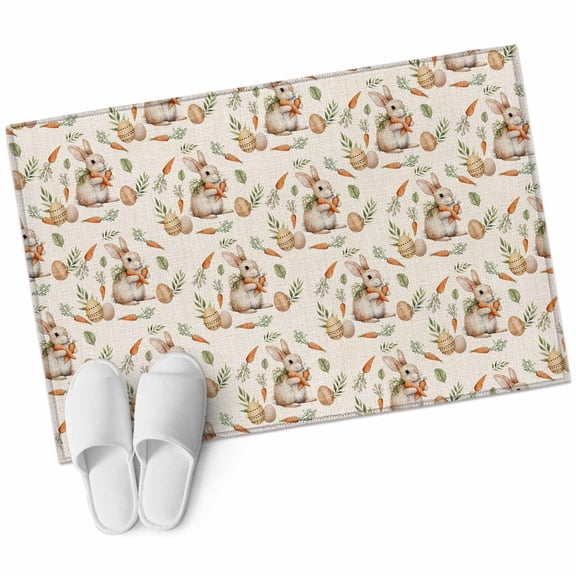 Easter Bunny Area Rugs Collection 2'x3', Spring Easter Eggs Botanical Linen Non Slip Indoor Rectangle Throw Runner Rug Floor Mat Carpet for Living Room Dining Table Bedroom Nursery
