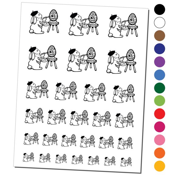 Easter Bunny Artist Painting Eggs Water Resistant Temporary Tattoo Set Fake Body Art Collection - Yellow