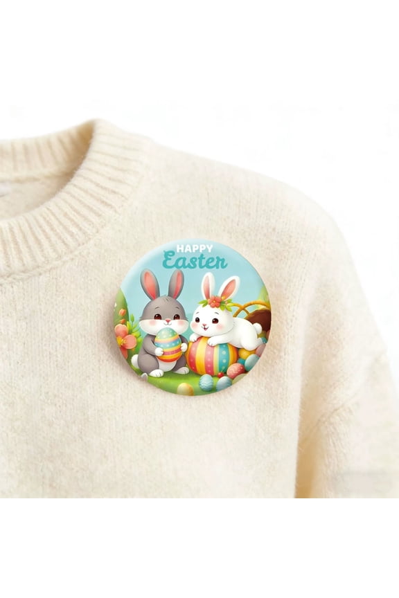 Easter Bunny Badge Pin Brooch - 58MM Adorable Rabbit Easter Egg Design for Backpack, Jacket, Hat, Gift Giving & Holiday Celebration