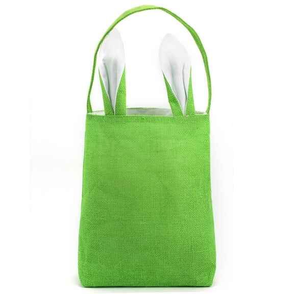 Easter Bunny Bag & Basket for Egg Hunts. Children's Tote Handbag Container with Dual Layer Bunny Ears Design, Excellent for Carrying Eggs, Candy, Gifts at Easter Party. (Bunny Ear Tote Full Green)