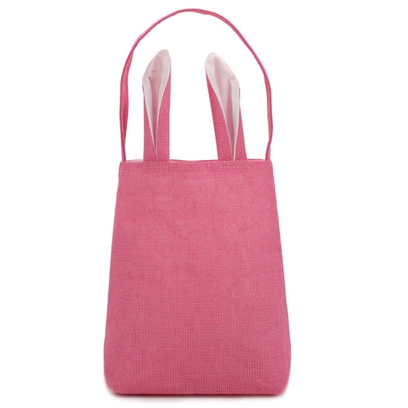 Easter Bunny Bag & Basket for Egg Hunts. Children's Tote Handbag Container with Dual Layer Bunny Ears Design, Excellent for Carrying Eggs, Candy, Gifts at Easter Party. (Bunny Ear Tote Full Pink )