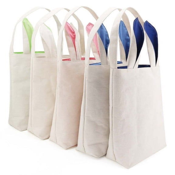 Easter Bunny Bag & Basket for Egg Hunts.  Children's Tote Handbag Container with Dual Layer Bunny Ears Design, Dual Layer Jute Cloth Material Carrying Eggs, Candy, Gifts at Easter PartyRandom colour