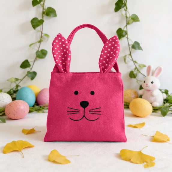 Easter Bunny Bag, Bunny Ear Tote Bag, Reusable Linen Gift Bag for Women s Party Favor(Red#B)