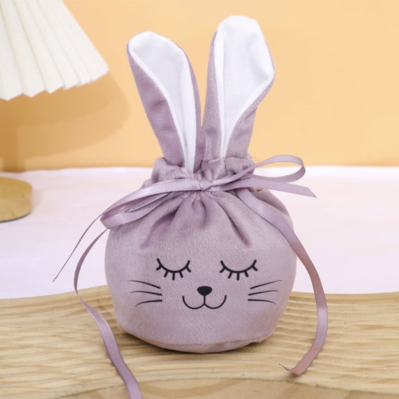 Easter Bunny Bags with Drawstring,Easter Burlap Bags Rabbit Ears Furry Bunny Bag, Cookies Chocolate Party Favors Gift Candy Egg Hunts Stuffer,Bunny Birthday Decoration Rabbit Ear Velvet Bags