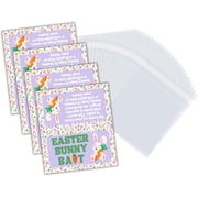 Easter Bunny Bait Tags & Bags 100 pack, 50 Cookie Bags & 50 Topper Tags Floral Party Favor for Oatmeal and Pastel Sticker Sign Basket Recipe Snack Mix Game to Attract Easter Bunny To Your Yard