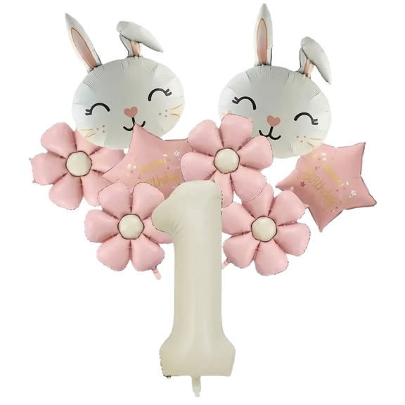 Easter Bunny Balloon Set Number Foil Balloon with Rabbit and Flower Designs for Birthday Party Decorations Supplies