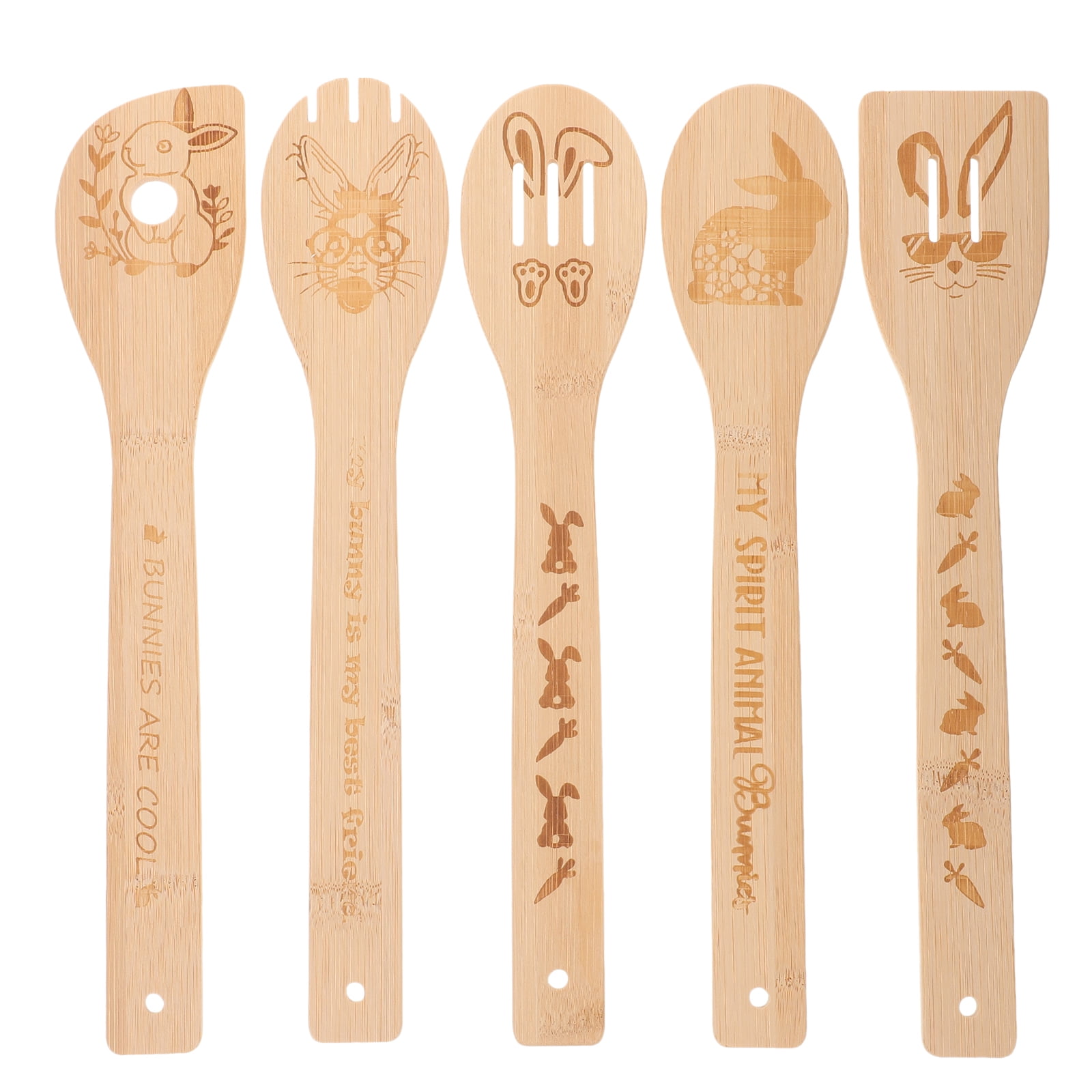 Easter Bunny Bamboo Spoon Kitchen Utensils Set Wooden Dinnerware Gift