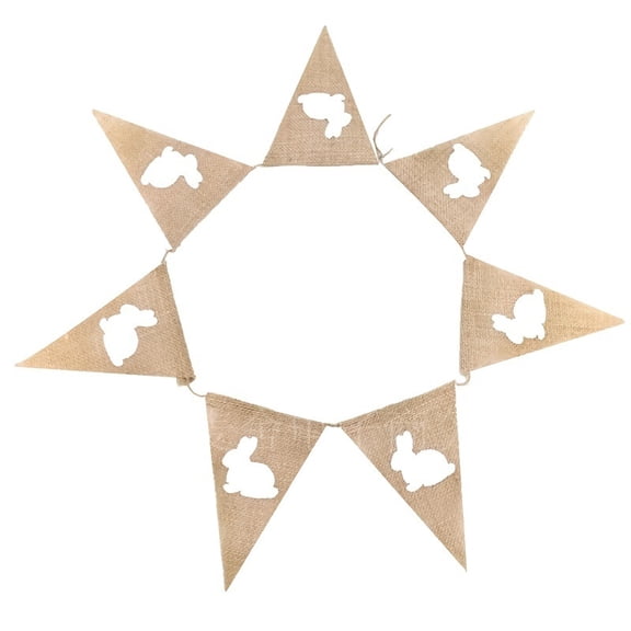 Easter Bunny Banner, Burlap Party Decoration, Triangle Hanging Banner for Easter Decor, Wall Garland, 2M Length