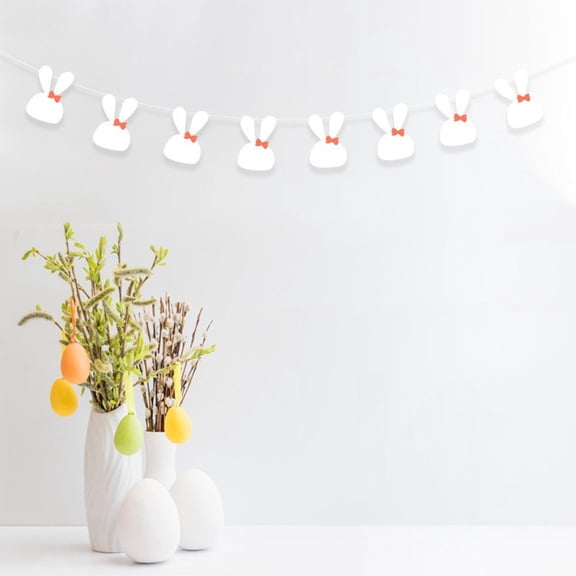 Easter Bunny Banner Garland, 8 Pack White Rabbit Hanging Decorations, Spring Holiday Photo Backdrop for Indoor Outdoor Birthday Party Home Mantel