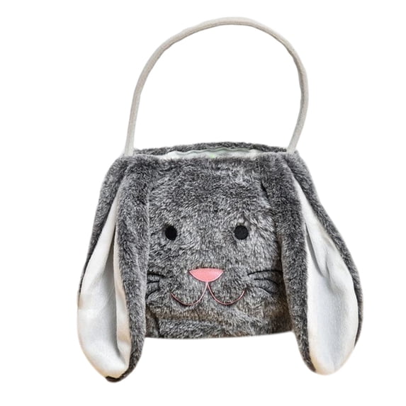 Easter Bunny Basket,9*7in Cute Easter Bucket Bags with Rabbit Ears for Eggs Hunting,Candy Gifts Toy Storage (Gray)