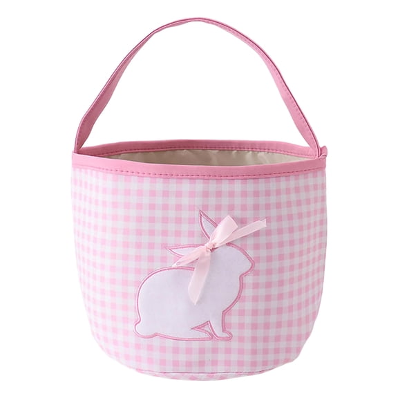 Bunny Easter Basket, Gingham Empty Easter Bucket with Handle for Easter Egg Party Favor Decorations