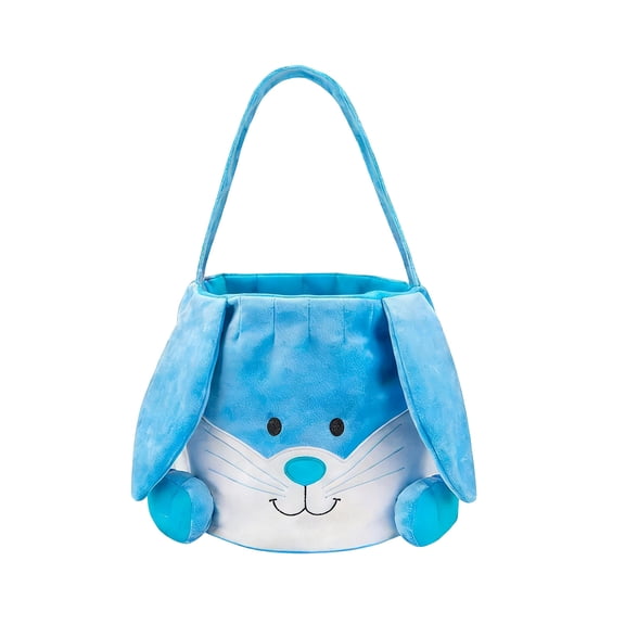 Easter Bunny Basket Blue Plush Woven Storage Tote Home Snack Small Item Organizer Portable Easter Decor Spring Party Favor Handheld Storage Bin