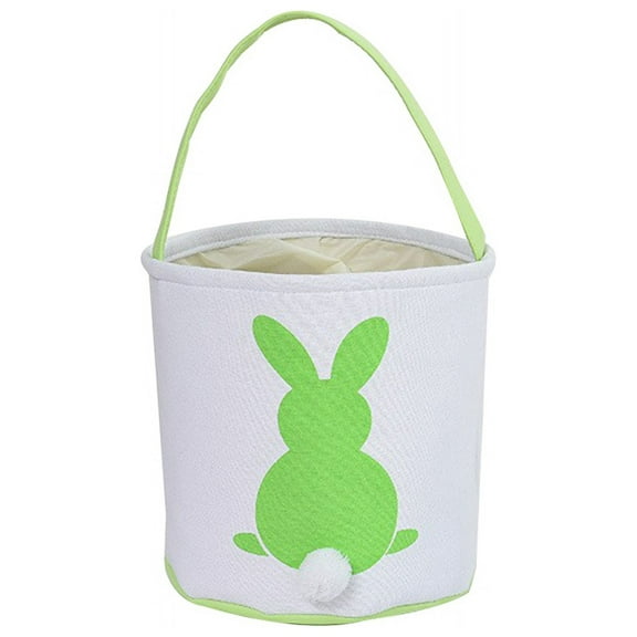 Easter Bunny Basket Buckets, Cute Personalized Canvas Cotton Tote Bags Basket for Easter Green-White
