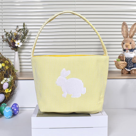 Easter Bunny Basket Candy Bag, Cute Handheld Bunny Tote for Easter Egg Hunt Treats Gifts, Reusable Kids Easter Storage Basket Decoration for Party Home Holiday