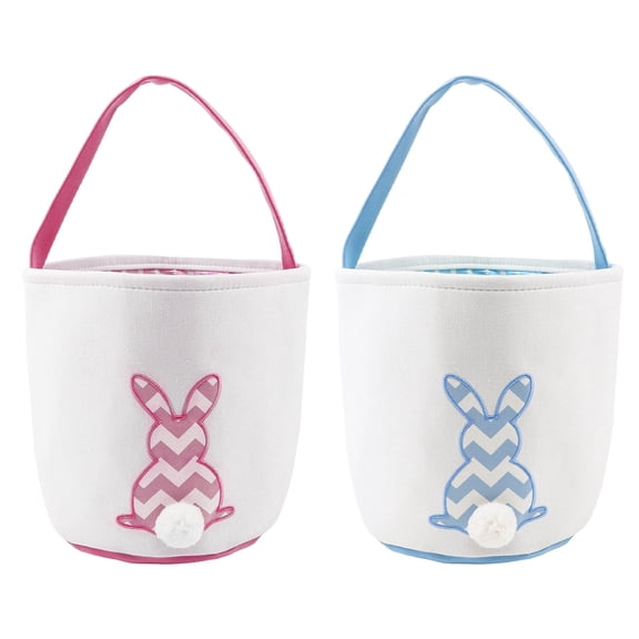 Kabuer Easter Bunny Basket Canvas Bag Rabbit Bucket Tote for Easter Party Decorations Candy Gifts Storage 2Pcs