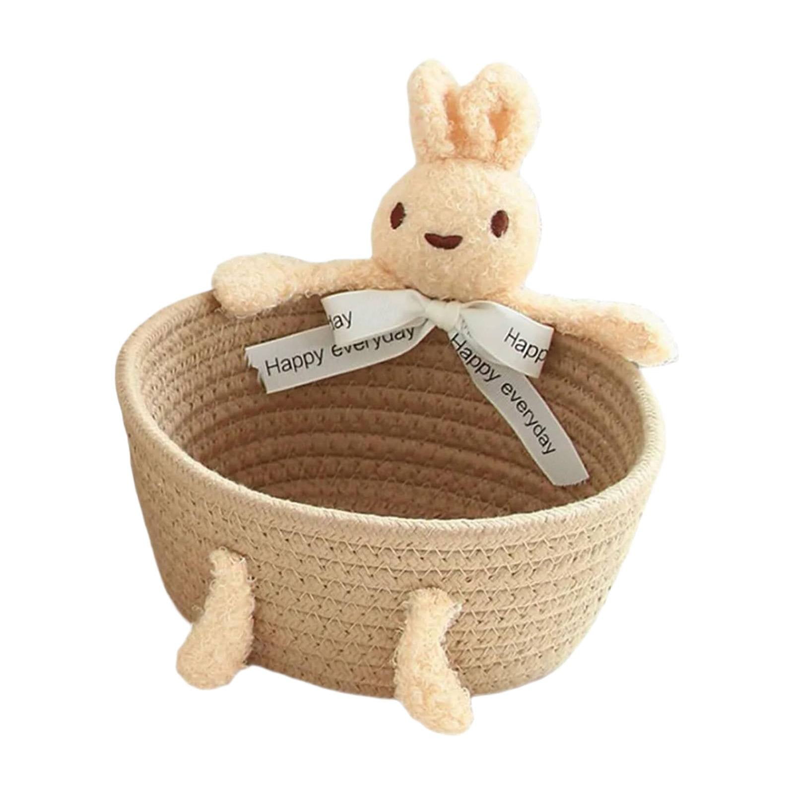 Easter Bunny Basket, Cotton Rope Woven Storage Basket with Bunny Decor, Small Decorative Organizer Bin for Makeup, Toys, Sundries & Home Entryway, 1 Pcs, 7.9x6.7"